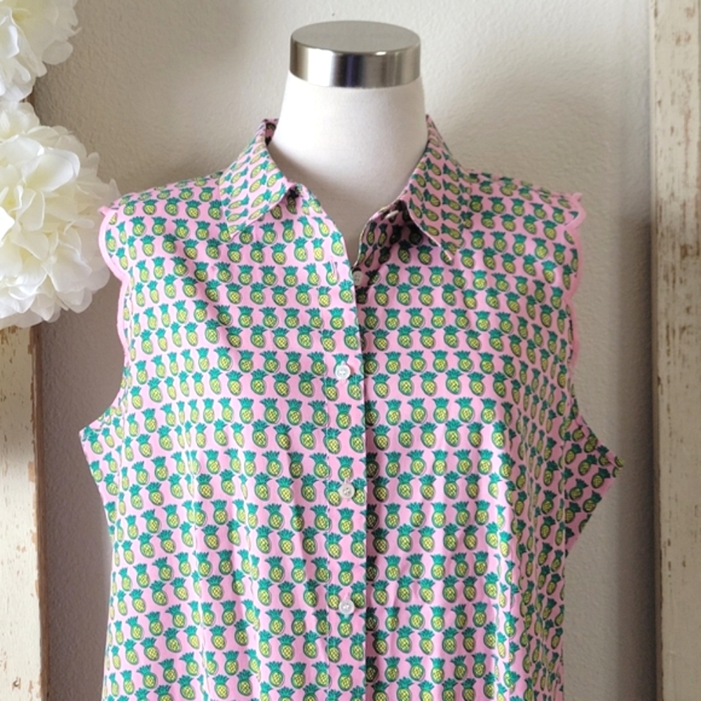 Talbots Pineapple Button-Down Scalloped Edge Slee… - image 2